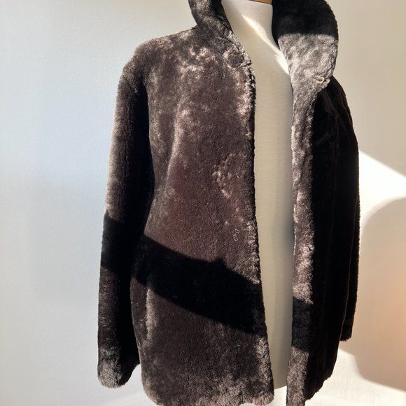 vintage 1980s faux fur brown coat size m - Picture 3 of 9